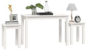 Tavolini a incastro 3 pz bianco in legno massello di pino