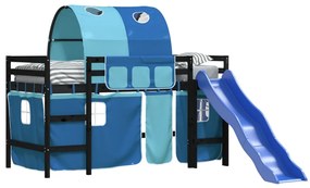 Letto a soppalco con tunnel bambini blu 80x200cm massello pino