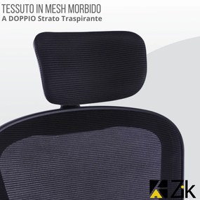 UNI EN 1335 Sedia da Ufficio Certificata Nera Ergonomica con Braccioli Pieghevoli, Supporto Lombare, Poggiatesta Regolabile