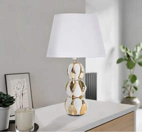 Lampada da tavolo bianca/dorata in ceramica con paralume in tessuto (altezza totale 46 cm) Glam Balls – Mauro Ferretti