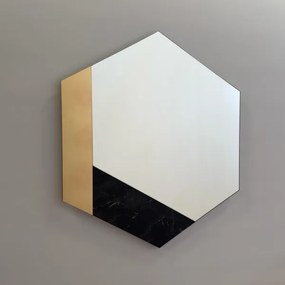 Specchio 70x80 cm decori foglia oro e marmo laminato nero - CHARLIE