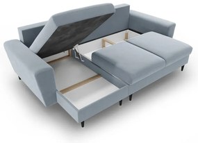 Divano angolare azzurro allungabile e con contenitore con rivestimento in velluto Kyoto – Cosmopolitan Design
