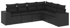 Set divano da giardino 6 pz con cuscini nero in polyrattan