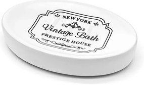 Portasaponetta in ceramica bianca con stampe a contrasto nere vintage