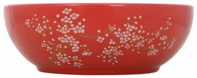 Lavabo da Appoggio Bianco e Rosso Rotondo Φ41x14 cm Ceramica
