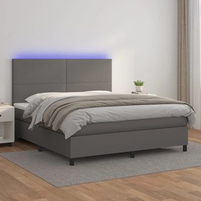 Giroletto molle con materasso e led grigio 180x200cm similpelle