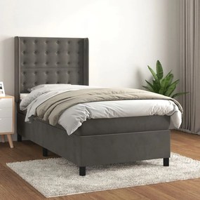 Giroletto A Molle Con Materasso Grigio Scuro 90x200 Cm Velluto /