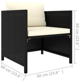 Poltrona da giardino con cuscini in polyrattan nero