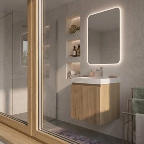 Mobile da bagno sospeso Vegas L 46 x H 56,5 x P 48,5 cm, 1 anta, rovere, lavabo incluso