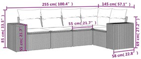 Set divani da giardino 5 pz con cuscini in polyrattan nero
