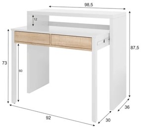 Scrivania Consolle Estraibile Salvaspazio 98x36x87 Cm Bianco E Rovere