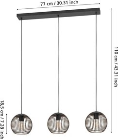Eglo 901869 - Lampadario a cavo ALMANZORA 3xE27/60W/230V nero