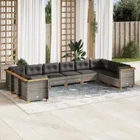 Set Divano da Giardino 10 pz con Cuscini Grigio in Polyrattan 3262020