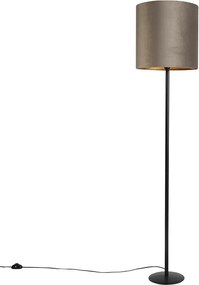 Lampada da terra nera con paralume in velluto color tortora e oro 40 cm - Simplo