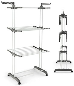 Costway Stendibiancheria a torre con supporti per grucce girevoli e piani pieghevoli, Stendino verticale con ruote Grigio