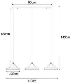 Lampada a sospensione in ottone rettangolare incl. LED dimmerabile a 3 livelli 3 luci - Lyani