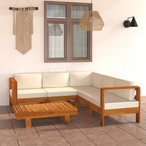 Set divani giardino 6 pz cuscini bianco crema in legno d&#039;acacia