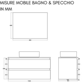 Mobile Bagno Sospeso con Lavabo da Appoggio e Specchio 2 Cassetti Salvaspazio in Legno cm 100 – Noce Canaletto