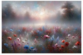 Quadro su tela – Prato nebbioso con fiori