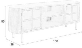 Mobile TV di colore naturale in legno di cauciù massiccio 150x55x38 cm Yaz – White Label