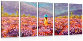 Quadri 5 pezzi – Ragazza in abito giallo nel campo di lavanda