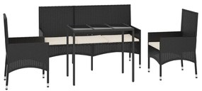 Set divani da giardino 4 pz con cuscini nero in polyrattan