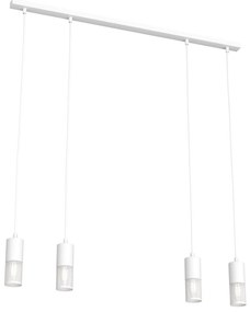 Lampadario Moderno 4 Luci Melt Cilindri Con Rete In Acciaio Bianco