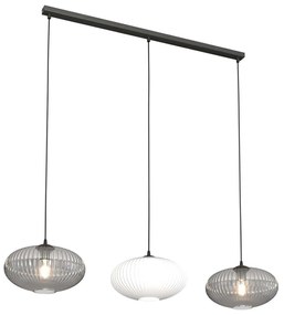 Lampadario 3 Luci Iris In Acciaio Nero Paralume Plissè Multicolor
