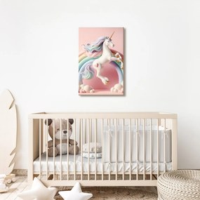 Quadro su tela – Mondo rosa con unicorno e arcobaleno
