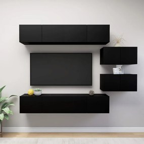 Set Di Mobili Porta Tv 6 Pz Nero İn Legno Multistrato /