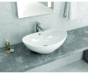 Kamalu - Lavabo da appoggio design a bacinella in ceramica bianca 59cm | Litos-359B