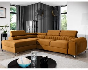 Divano angolare giallo allungabile/con contenitore (con penisola a sinistra/a L) e rivestimento in velluto Laurence – ELTAP