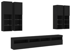 Set Mobili TV a Muro 7 pz con Luci LED Nero