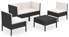 Set divani da giardino 5 pz con cuscini in polyrattan nero