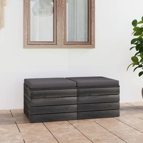 Pouf da Giardino su Pallet 2 pz con Cuscini in Massello di Pino