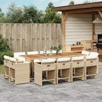 Set da Pranzo da Giardino 13 pz con Cuscini Beige in Polyrattan 3277995