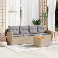 Set Divano da Giardino 5 pz con Cuscini Beige in Polyrattan 3258181