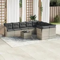 Set Divano Giardino 10 pz con Cuscini Grigio Chiaro Polyrattan 3218182