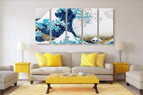 Quadri 5 pezzi – Riproduzione La grande onda di Kanagawa - KATSUSHIKA HOKUSAI