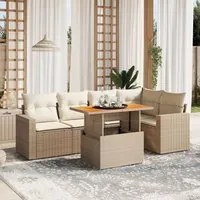 Set Divano da Giardino 6 pz con Cuscini Beige in Polyrattan 3271303