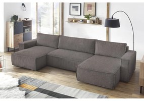 Divano letto angolare a "U" in velluto a coste grigio scuro Nihad - Bobochic Paris