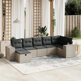 Set divani da giardino 7 pz con cuscini grigio in polyrattan