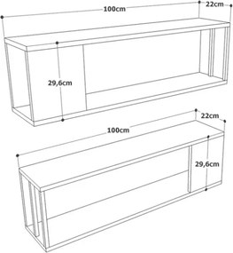 Set 2 Mensole A Parete 100x22x30H Voyage Rovere E Antracite