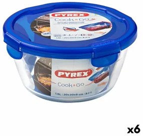 Porta pranzo Ermetico Pyrex Cookgo 20 x 20 x 10,3 cm Azzurro 1,6 L Vetro (6 Unità)