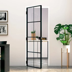 Porta Interna Nera 76x201,5cm Vetro Temperato Alluminio Sottile /