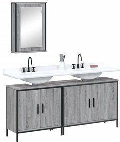 Set mobili da bagno 3 pz grigio sonoma in legno multistrato