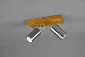 Marley barra 2 spots cilindri acciaio base legno naturale l. 26cm 2...