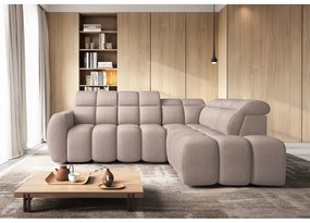 Divano angolare marrone chiaro allungabile/con contenitore (con penisola a destra/a L) e rivestimento in bouclé Falconn – ELTAP