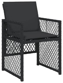 Set da pranzo da giardino 9 pz con cuscini nero in polyrattan