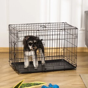 Gabbia Trasportino per Cani Gatti Pieghevole in Acciaio Doppia Apertura 76x53x57 cm Nero...